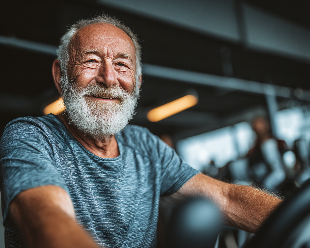 Seniorzy ćwiczący z aplikacją fitness